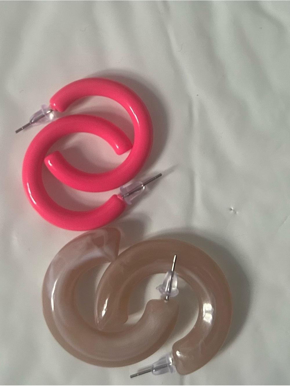 Chunky Hoop Earrings - Pink & Taupe Resin Hoops